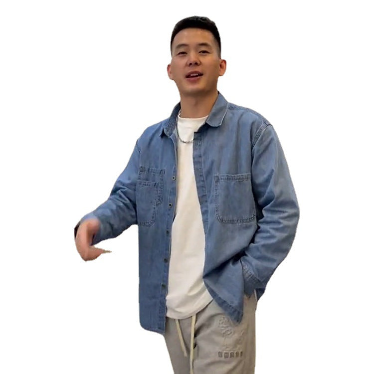 Denim Shirts Men's Long Sleeve Baggy Coat