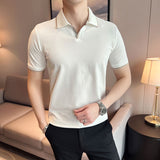 Men Short Sleeve T-shirt V-neck Slim-Fit Short-Sleeved T-shirt