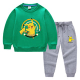 Children Pokemon Pikachu Hoodie & Pant Set Two-Piece Cotton Sweater Set