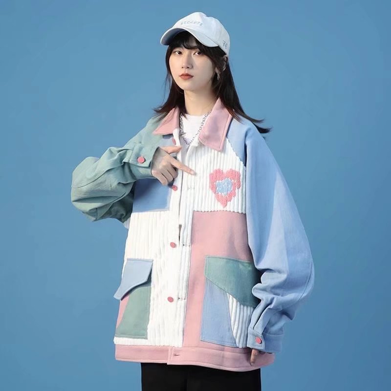 Corduroy Patch Jacket Corduroy Stitching Baseball Uniform Jacket Women's Jacket