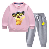 Children Pokemon Pikachu Hoodie & Pant Set Fleece Lined Padded Warm Keeping Winter Clothes Sweatershirt Suit