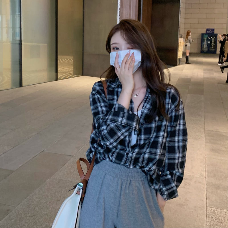 Beth Dutton Outfits Black and White Plaid Shirt Women's Baggy Coat Long Sleeve Shirt