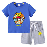 Children Pokemon Pikachu Tshirts & Shorts Cotton Short Sleeve Shorts Two Pieces Sports Loose