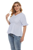 Women Plus Size Tops Spring/Summer V-neck Waist Trimming Shirt