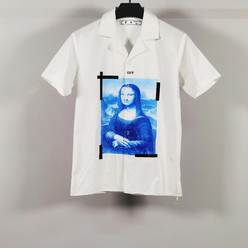 Off White t shirt Formal Shirt Spring/Summer Off Mona Lisa Pattern Printed Shirt for Men and Women