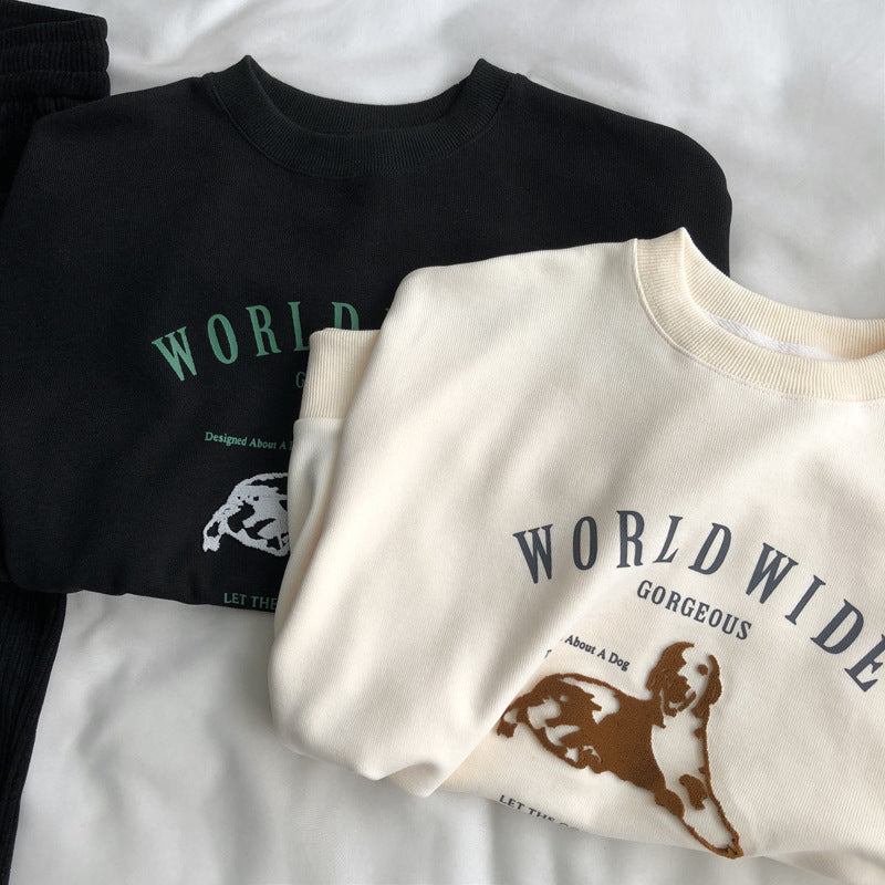Diana Harvard Sweatshirt Cartoon Towel Embroidery Letter Printed Sweatshirt Female Leisure Pullover