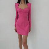 Emily Ratajkowski Dress Padded Shoulder Retro Hip-Wrapped Long Sleeve Skirt