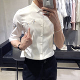 Men Shirts Embroidered Slim Half-Sleeve Shirt
