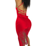 Sexy Women Clothing Strap Lace Stitching Tied Dress