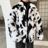 Men Dalmatian Coat Winter Men's Warm Coat Temperament Cows Pattern