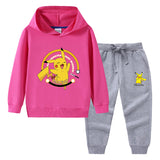 Children Pokemon Pikachu Hoodie & Pant Set Hooded Sweater Trousers Two-Piece Baby Cotton Sweater Set