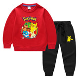 Children Pokemon Pikachu Hoodie & Pant Set Sweater Suit Solid Color Cotton Warm Trend