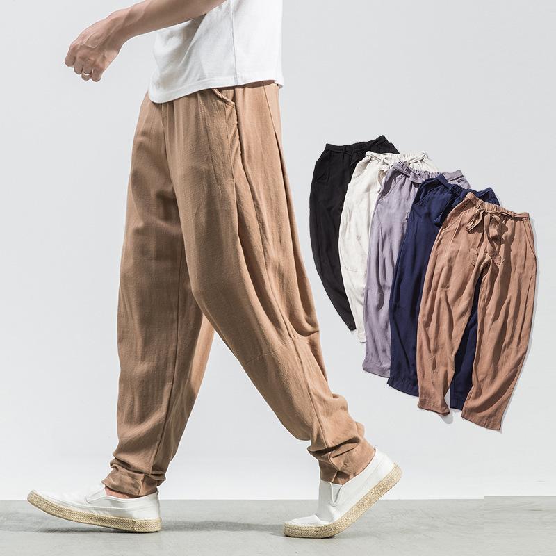 Linen Pants Straight Leg Pants Summer Casual plus Size Men