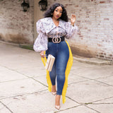 Women Plus Size Jeans High Waist Slim Tassel Denim Skinny Pants