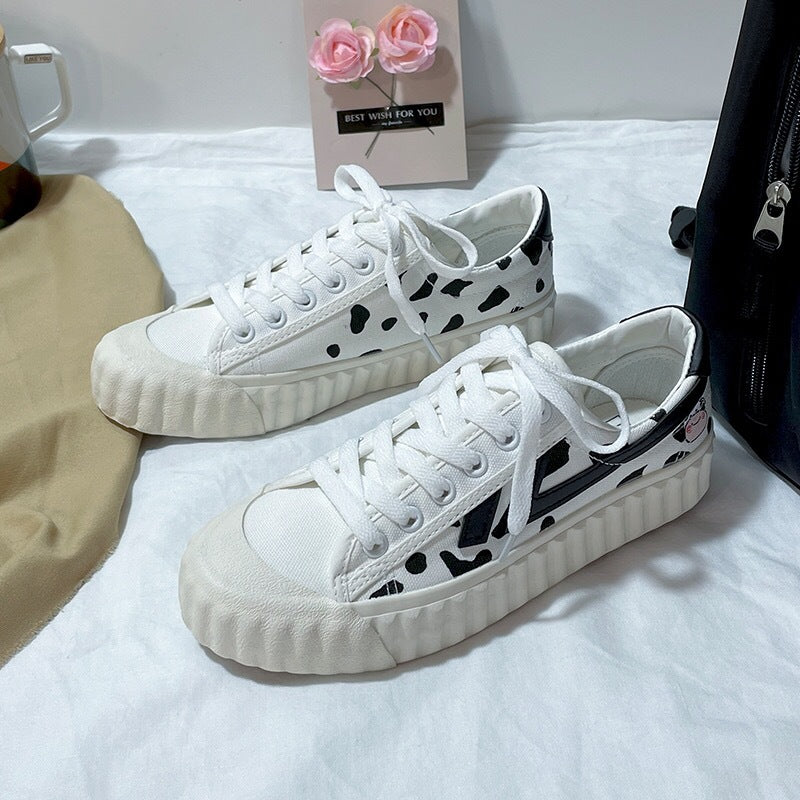 Cow Print Hey Dude Shoes Low-Cut Canvas Shoes Casual Lace up Board Shoes Student Shoes Female