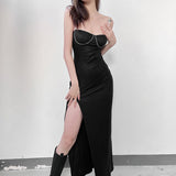 Music Festivals Rave Outfits Dress Spring Sexy Suspenders Slim Fit Slit Dress