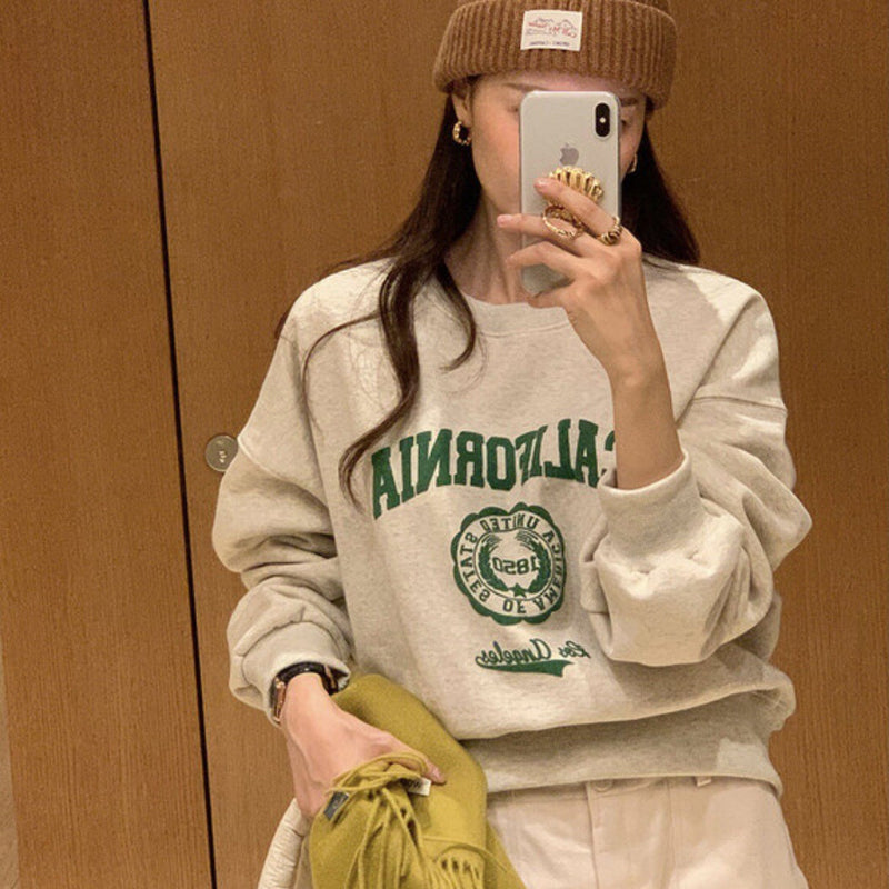 Diana Harvard Sweatshirt Vintage Printed Casual Pullover round Neck Long Sleeves Sweater for Women