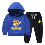 Children Pokemon Pikachu Hoodie & Pant Set Fleece Lined Padded Warm Keeping Winter Clothes
