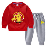 Children Pokemon Pikachu Hoodie & Pant Set Fleece Lined Padded Warm Keeping Winter Clothes Sweatershirt Suit