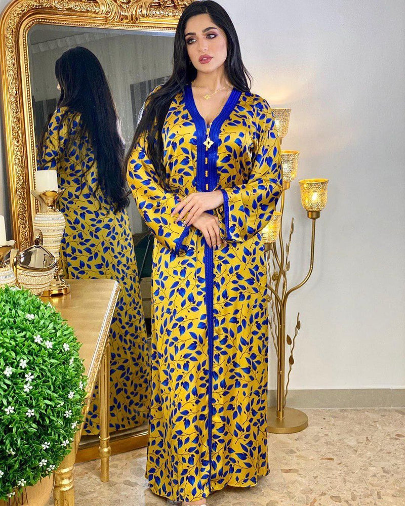 Muslim Women Stylish Kashibo Abaya Muslim Ladies Long Gown Islamic Clothing Jilbab Jalabiya Printed Dress Long Sleeve Robe