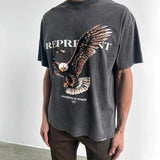 Present T Shirt Eagle Print Distressed Loose Hip Hop round Neck Couple