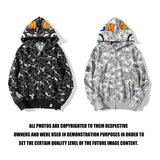 Shark Print Hoodie Spring and Autumn Shark Head Embroidery Digital Pixels Camouflage Hooded Sweater Terry Coat