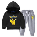 Children Pokemon Pikachu Hoodie & Pant Set Fleece Lined Padded Warm Keeping Winter Clothes Two Pieces