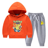Children Pokemon Pikachu Hoodie & Pant Set Fleece Lined Padded Warm Keeping Winter Clothes