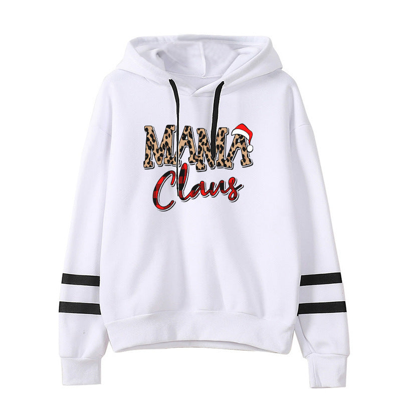 Boy Mama Hoodie Christmas Leopard Print Parallel Bars and Stripes Sweatshirt