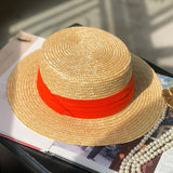 Straw Hat Flat Straw Hat Female Summer Sun-Proof Flat Brim Straw Beach Hat