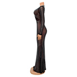 Kesha Black Dress Women's Fashion Sexy Mesh See-through Nightclub Hot Rhinestone Long Dress Women