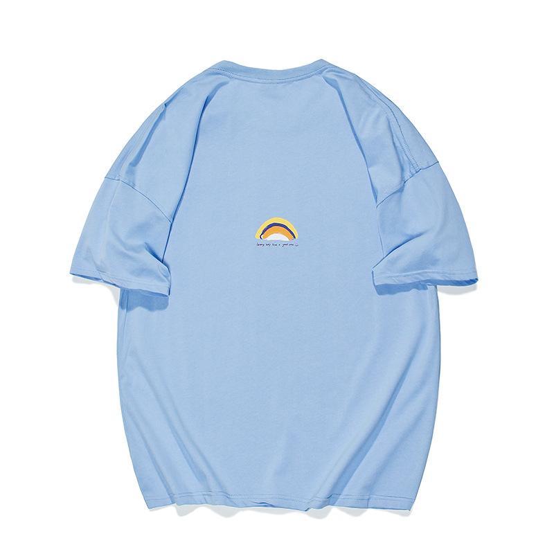 Men T Shirt Summer Casual Tops Men's Clothes Summer Wear Retro Men's round Neck Short Sleeve Casual Loose Rainbow Printing T-shirt