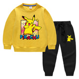 Children Pokemon Pikachu Hoodie & Pant Set Sweatshirt Set Solid Color Cotton Warm
