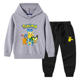 Children Pokemon Pikachu Hoodie & Pant Set Hooded Sweater Trousers Two-Piece Baby Cotton Sweater Suit