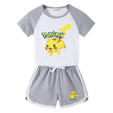 Children Pokemon Pikachu Tshirts & Shorts Short-Sleeved T-shirt Shorts Casual Sports Two-Piece Neutral