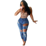 Women Plus Size Jeans Sexy Fashion Ripped Denim Skinny Pants