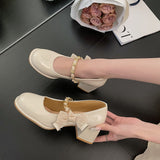 Nude Block Heel Sandals Vintage Warm Leather Shoes
