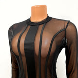 Kesha Black Dress Women's Sexy Mesh Stitching Long Sleeve Solid Color Dress