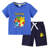 Children Pokemon Pikachu Tshirts & Shorts Cotton Short Sleeve Shorts Two Pieces