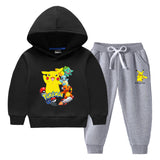 Children Pokemon Pikachu Hoodie & Pant Set Fleece Lined Padded Warm Keeping Winter Clothes Sweatershirt Suit