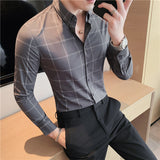 Men's Shirts Plaid Shirt Slim-Fit Yarn-Dyed Texture Bottoming Shirt