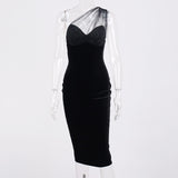 Women Summer Dresses Midi Dress  Sexy See-through Bright Silk Stitching