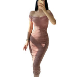 Nina Parker Dresses Elegant Elegant Dress Solid Color Pleated Slim Dress