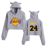 In Memory of Kobe Hoodie Kobe Peripheral Printing Casual Women Navel-Exposed Cat Ear Sweater