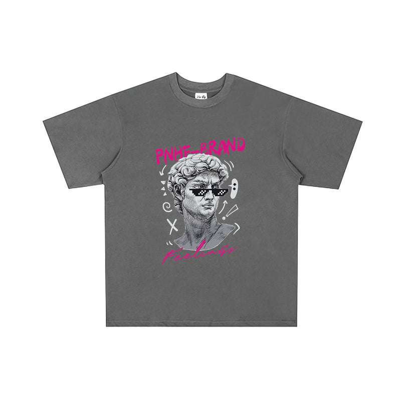 Rock Star T Shirt Washed Printed High Street T-shirt Short Sleeve Loose Cotton