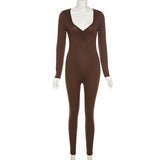 Fall Women's Clothing Solid Color High Waist Tight Sexy Low Cut Sports Casual Jumpsuit