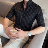 Men Shirts V-neck Striped Half Sleeve Shirt