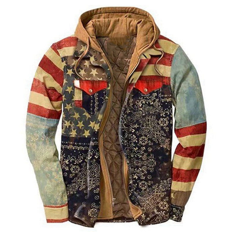John Dutton Jacket Autumn and Winter Thickening Cotton-Padded Coat Printed Hooded Jacket