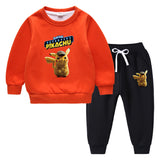 Children Pokemon Pikachu Hoodie & Pant Set Fleece Lined Padded Warm Keeping Winter Clothes Sweatershirt Suit