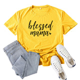 Boy Mama T Shirts Blessed Mama Letter Print Short-Sleeve T-shirt